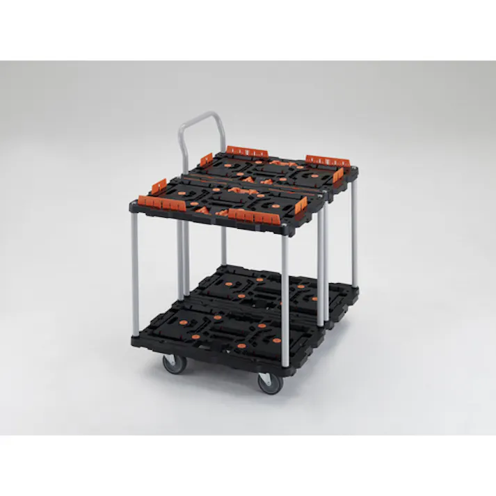 【CAINZ-DASH】トラスコ中山 連結式樹脂製2段台車 ビートル 700X450 自在5輪 コボレ止めセット とめたろう ハンドル付 BT724KJ5-E100T【別送品】