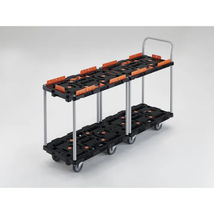 【CAINZ-DASH】トラスコ中山 連結式樹脂製2段台車 ビートル 700X450 自在5輪 コボレ止めセット とめたろう ハンドル付 BT724KJ5-E100T【別送品】