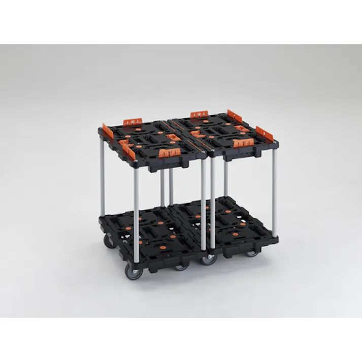 【CAINZ-DASH】トラスコ中山 連結式樹脂製2段台車 ビートル 700X450 自在5輪 コボレ止めセット とめたろう付 ハンドルなし BT720KJ5-E100T【別送品】