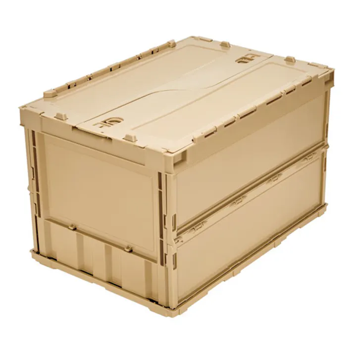 TRUSCO オリコン 薄型折りたたみコンテナ ライトサンド ロックフタ付 50L