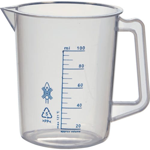 トラスコ中山 ポリプロピレン青目盛ビーカー 100ml(取手付) HPB-100 ビーカー トラスコ中山 ポリプロピレン青目盛ビーカー 100ml(取手付) HPB-100 ビーカー