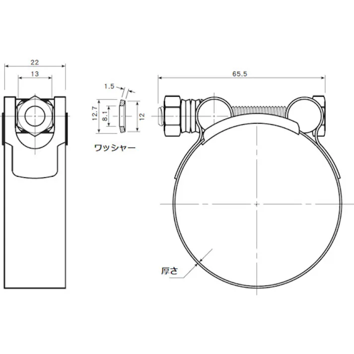 【CAINZ-DASH】トラスコ中山 Tボルトホースクランプ 52~55mm TTHC-2255【別送品】