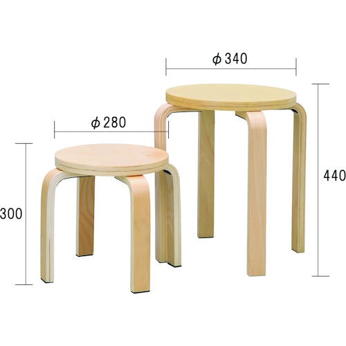 CAINZ-DASH】トラスコ中山 木製丸椅子ロー ２８０Φ ナチュラル