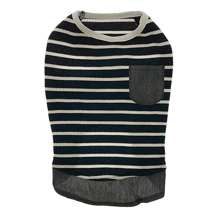 【送料無料】重ね着風ワッフルカットソー ブラック Lサイズ ペット服(犬の服)