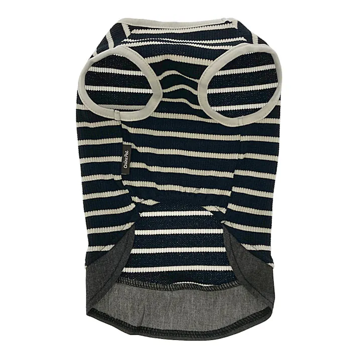 【送料無料】重ね着風ワッフルカットソー ブラック Lサイズ ペット服(犬の服)