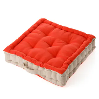 フロアクッション レッドオレンジ/ベージュ 40x40cm