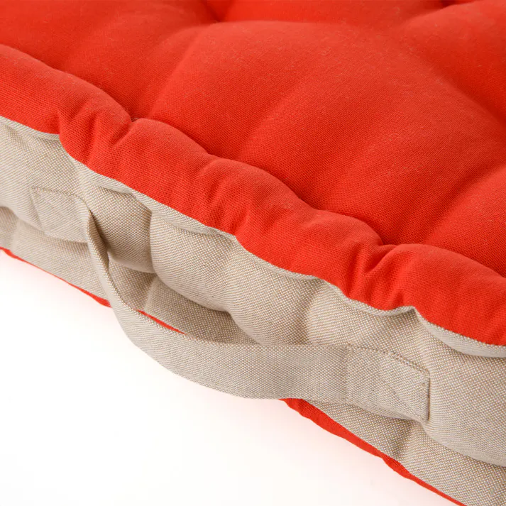 フロアクッション レッドオレンジ/ベージュ 40x40cm