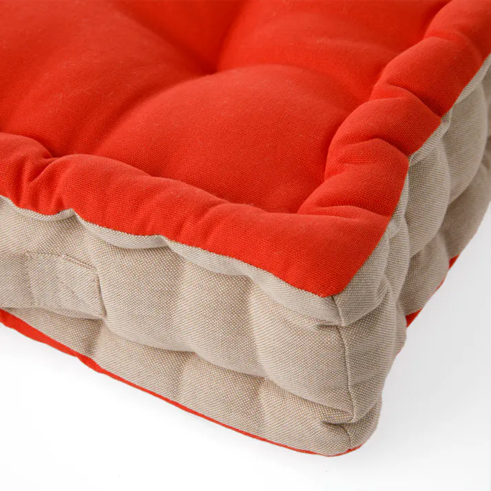 フロアクッション レッドオレンジ/ベージュ 40x40cm