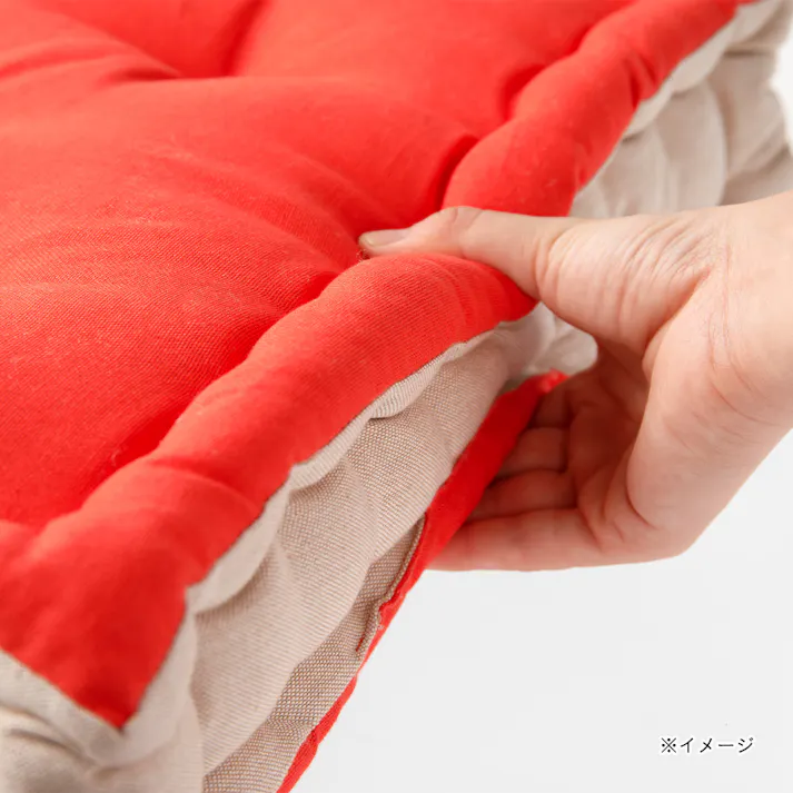 フロアクッション レッドオレンジ/ベージュ 40x40cm