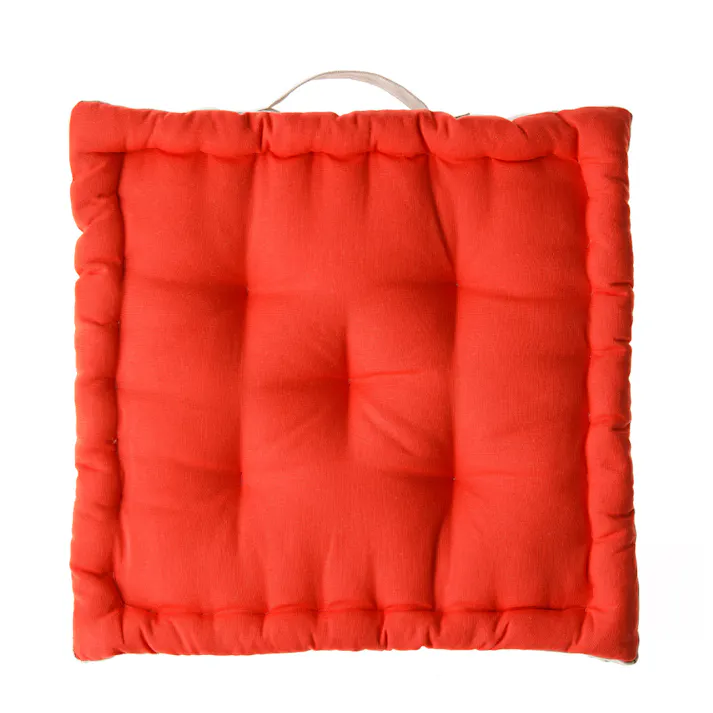 フロアクッション レッドオレンジ/ベージュ 40x40cm