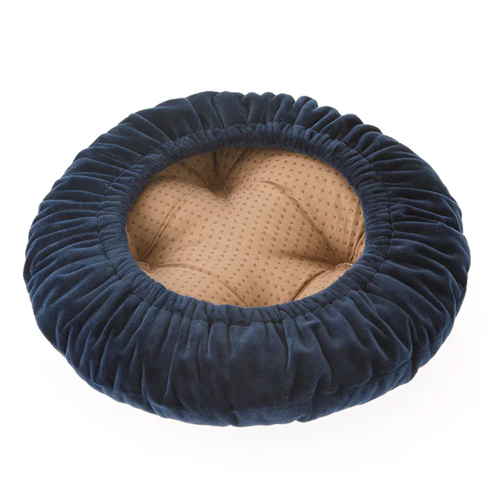 ふわふわチェアクッション ネイビー 幅30cm 奥行30cm 高さ7cm 丸形 裏面すべり止め 座り心地改善 パイプチェア 椅子