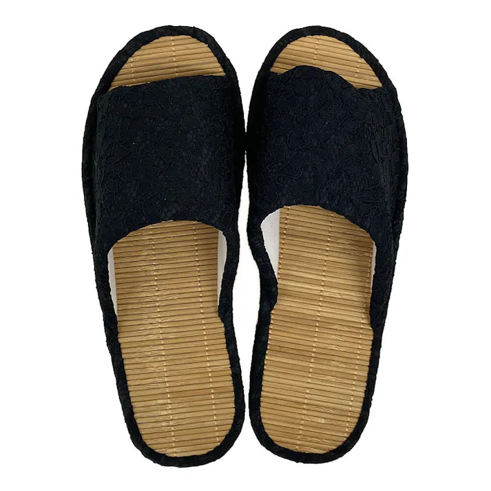 天然素材 ヒールアップ細竹 スリッパ ブラック