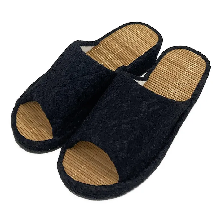 天然素材 ヒールアップ細竹 スリッパ ブラック