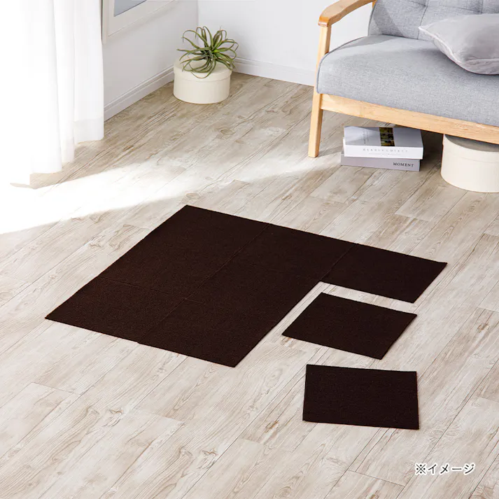 洗える吸着マット 9枚組 プレイン ブラウン 30×30cm