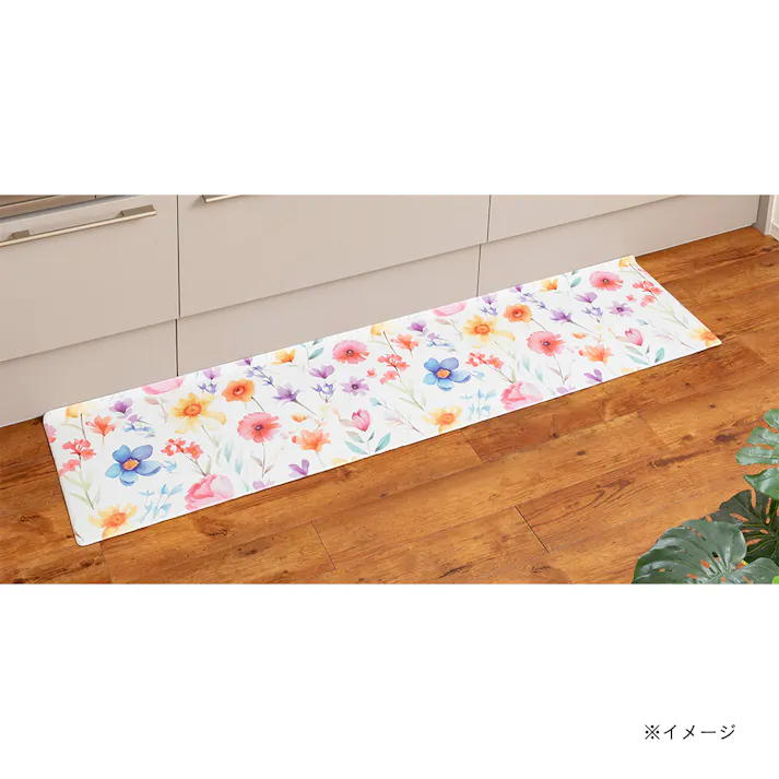 すき間を埋めるキッチンマット L-Fit フラワー 45×180cm 厚み6mm クッション性 抗菌 燃えにくい 防カビ 拭くだけお手入れ