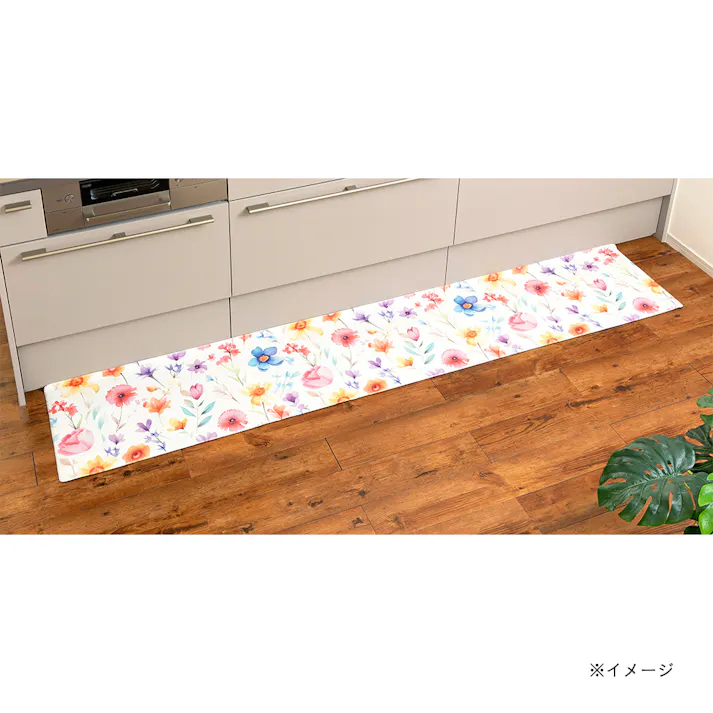 すき間を埋めるキッチンマット L-Fit フラワー 45×240cm 厚み6mm クッション性 抗菌 燃えにくい 防カビ 拭くだけお手入れ