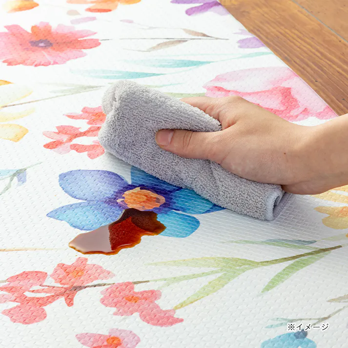 すき間を埋めるキッチンマット L-Fit フラワー 60×240cm 厚み6mm クッション性 抗菌 燃えにくい 防カビ 拭くだけお手入れ