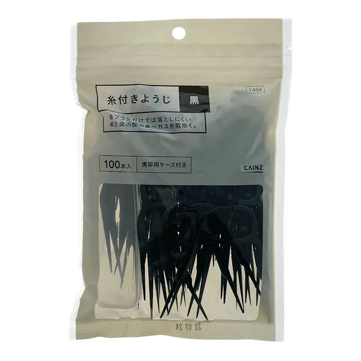 カインズ 糸付きようじ 100本入りパック 黒
