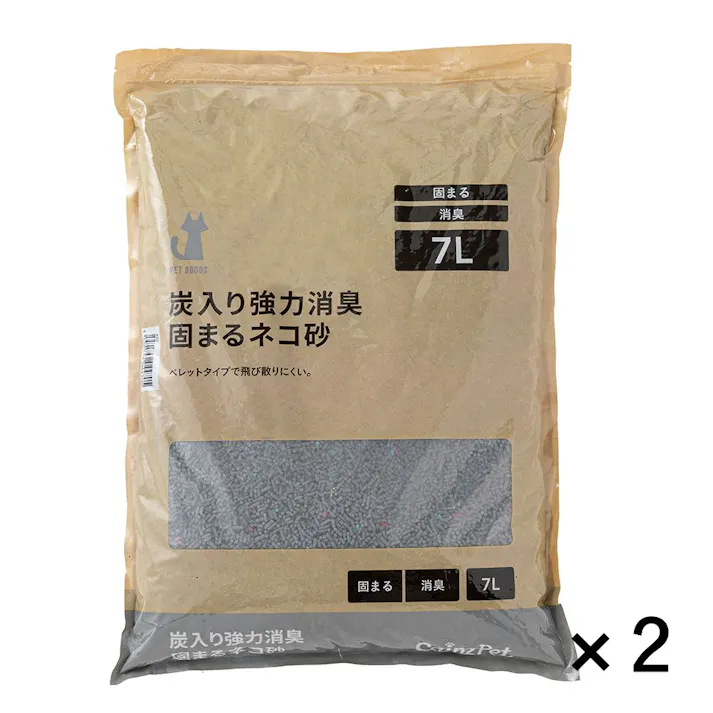 【ケース販売】猫砂 Pet’sOne 炭入り 強力消臭 固まる猫砂 7L×2個入 消臭 抗菌 大容量 飛び散り防止 不燃