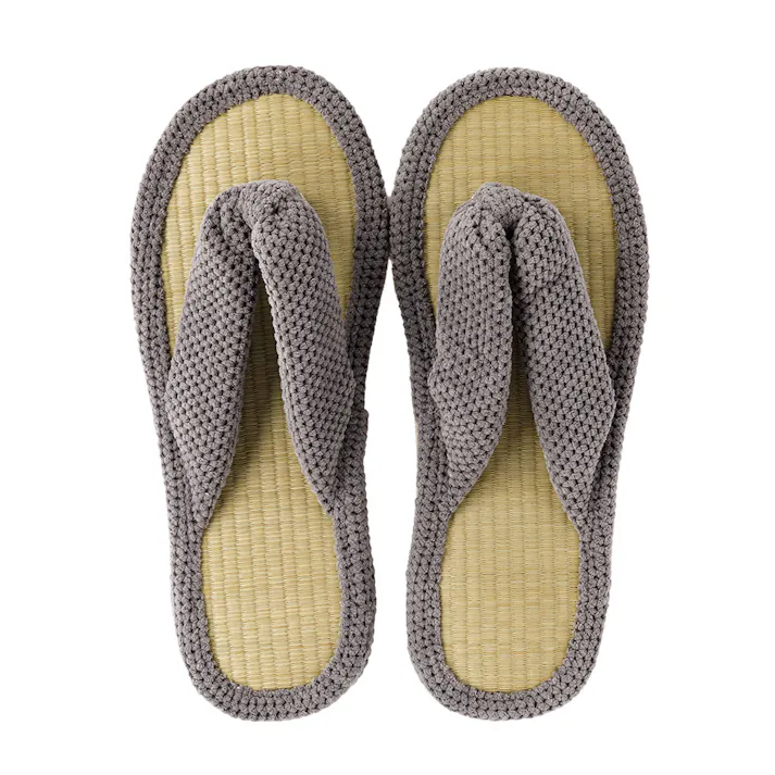 天然い草鼻緒スリッパ グレー L