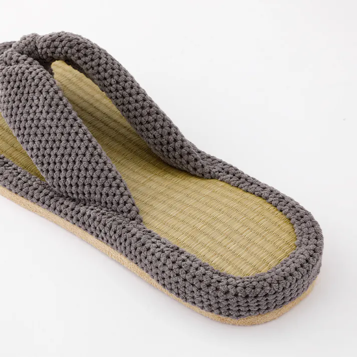 天然い草鼻緒スリッパ グレー L