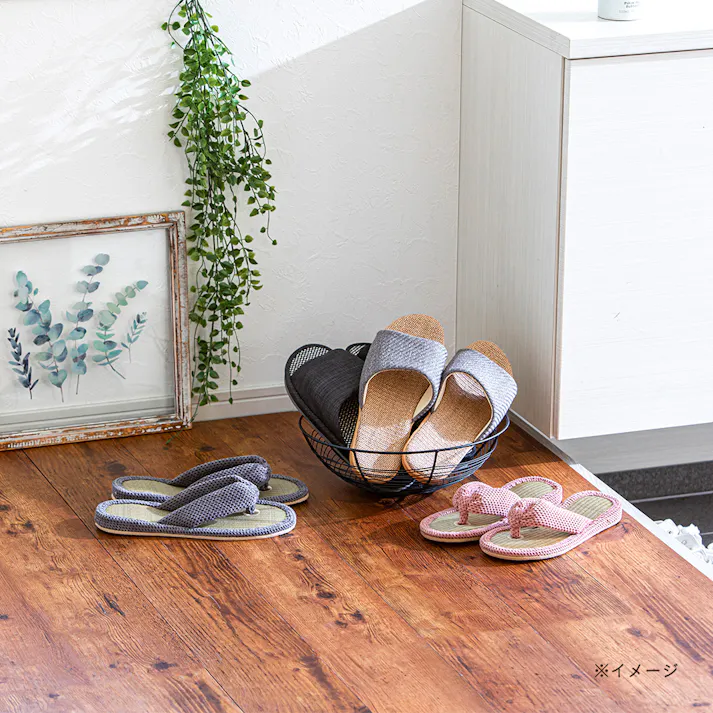 天然い草鼻緒スリッパ グレー L