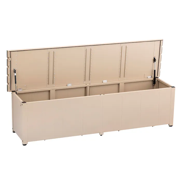 カインズ オリジナル 静かに開閉できるアルミ収納ベンチ ベージュ 幅180cm 奥行45cm 高さ48cm 縁台 屋外収納