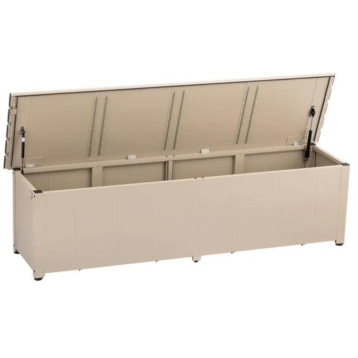 カインズ オリジナル 静かに開閉できるアルミ収納ベンチ ベージュ 幅180cm 奥行45cm 高さ48cm 縁台 屋外収納