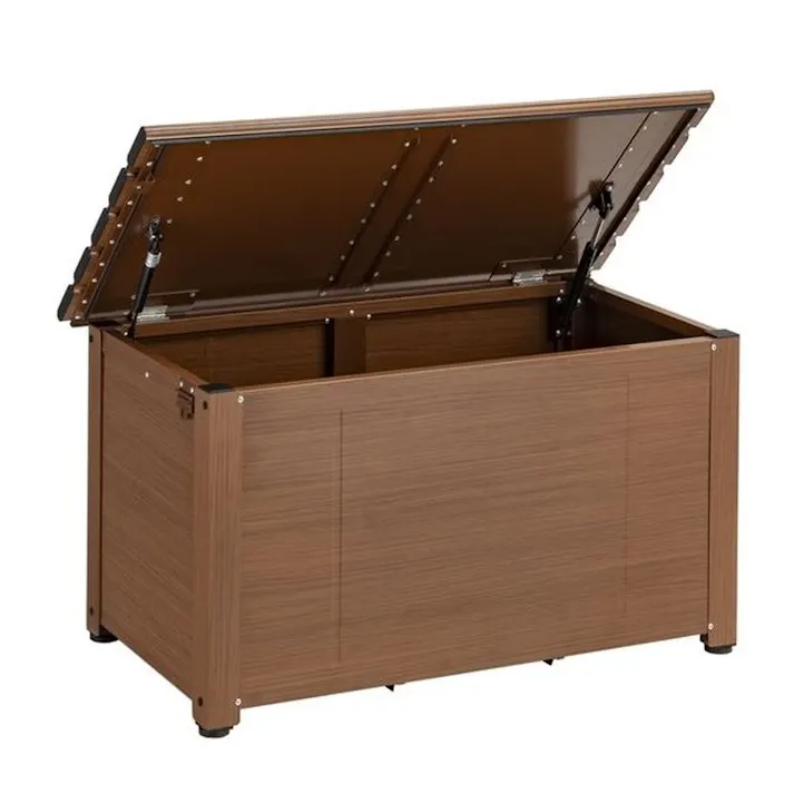 カインズ 静かに開閉できるアルミ収納ベンチ 木目調 幅90cm 奥行45cm 高さ48cm 縁台 屋外収納