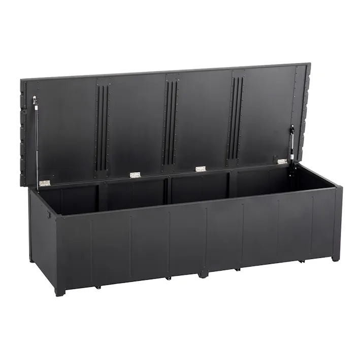 カインズ オリジナル 静かに開閉アルミ収納ベンチ 奥行ワイド ブラック 幅180cm 奥行64.4cm 高さ48.6cm 縁台 屋外収納【SU】