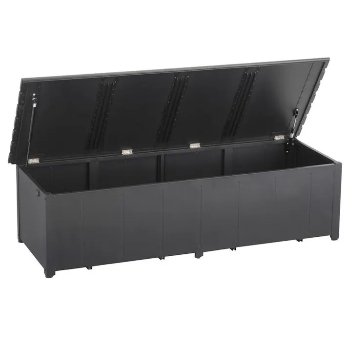 カインズ オリジナル 静かに開閉アルミ収納ベンチ 奥行ワイド ブラック 幅180cm 奥行64.4cm 高さ48.6cm 縁台 屋外収納【SU】