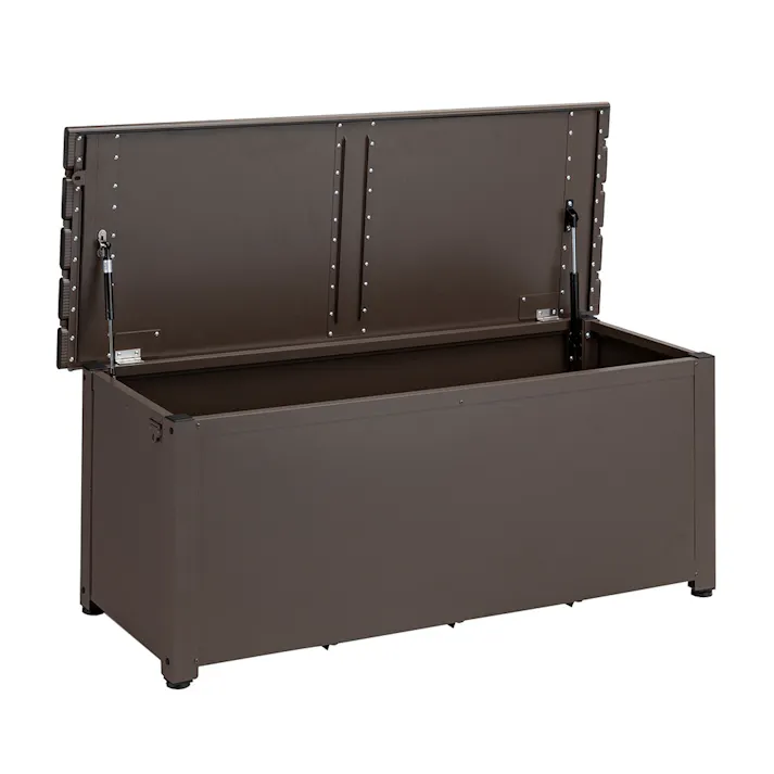 カインズ オリジナル 静かに開閉できるスチール収納ベンチ ブラウン 幅120cm 奥行45cm 高さ48cm 縁台 屋外収納