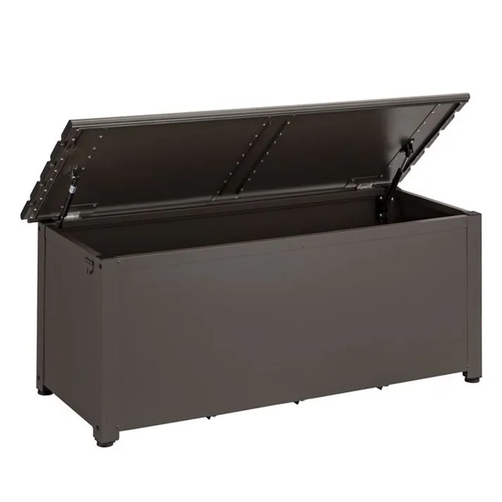 カインズ オリジナル 静かに開閉できるスチール収納ベンチ ブラウン 幅120cm 奥行45cm 高さ48cm 縁台 屋外収納