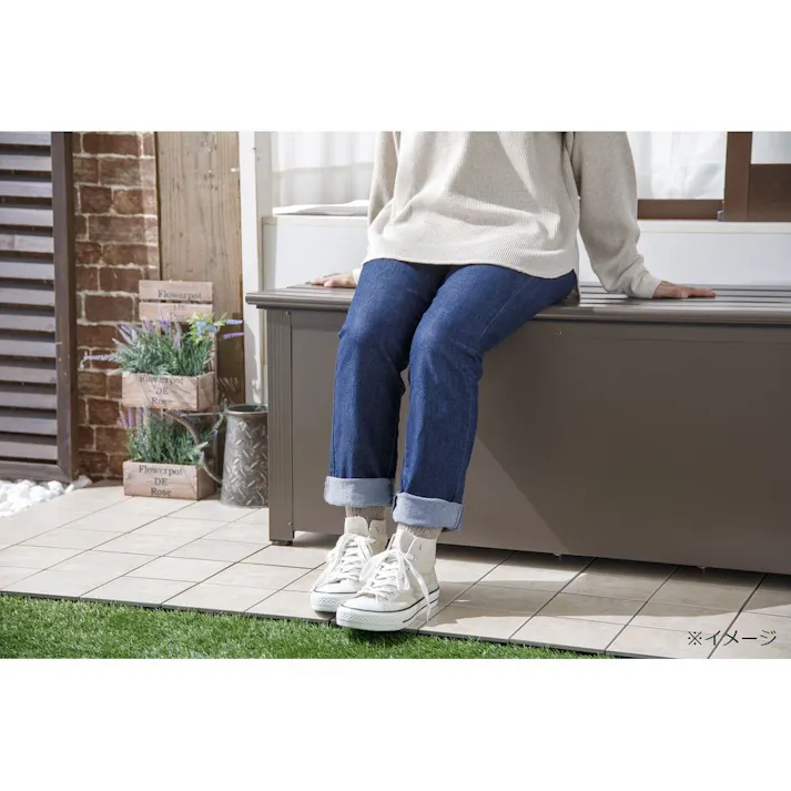 カインズ オリジナル 静かに開閉できるスチール収納ベンチ ブラウン 幅120cm 奥行45cm 高さ48cm 縁台 屋外収納