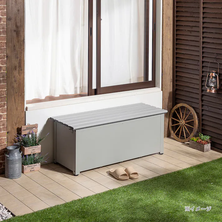 カインズ オリジナル 静かに開閉できるスチール収納ベンチ グレー 幅120cm 奥行45cm 高さ48cm 縁台 屋外収納