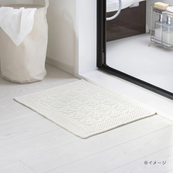 ふんわりコットンバスマット フラワー アイボリー 45×60cm 18346