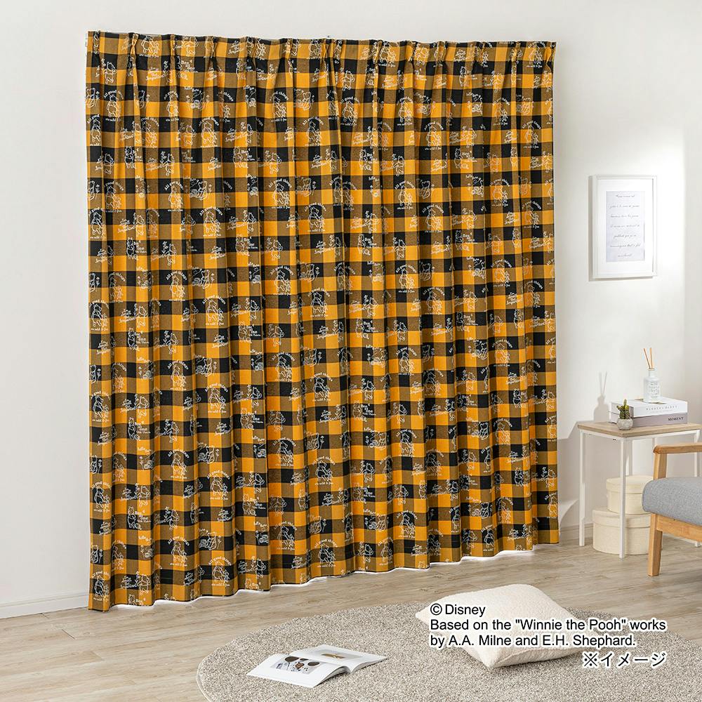 遮光 4枚組カーテン くまのプーさん イエロー 100×110cm | カーテン
