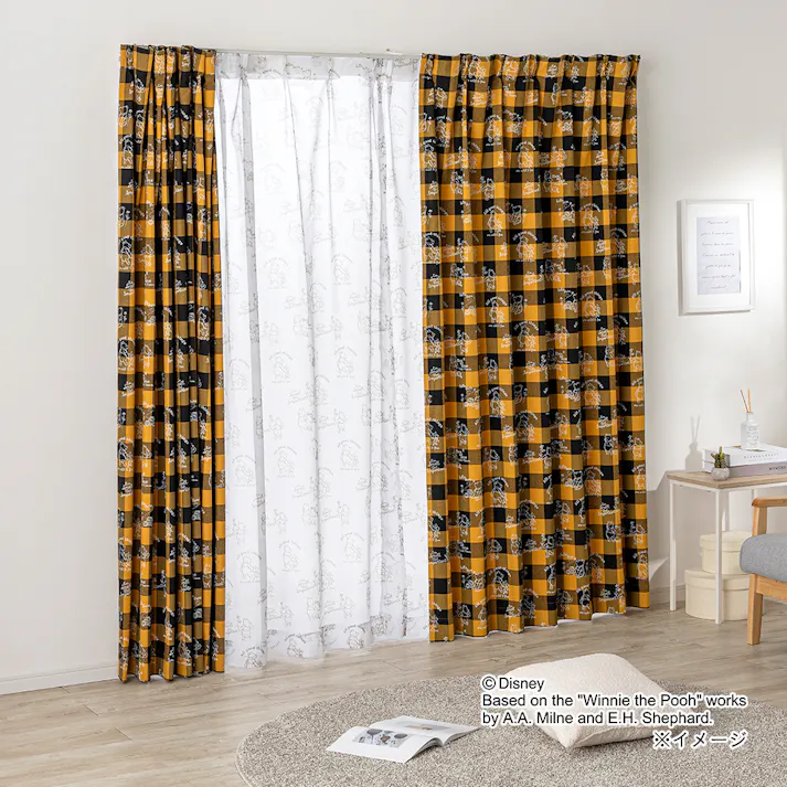 遮光 4枚組カーテン くまのプーさん イエロー 100×200cm