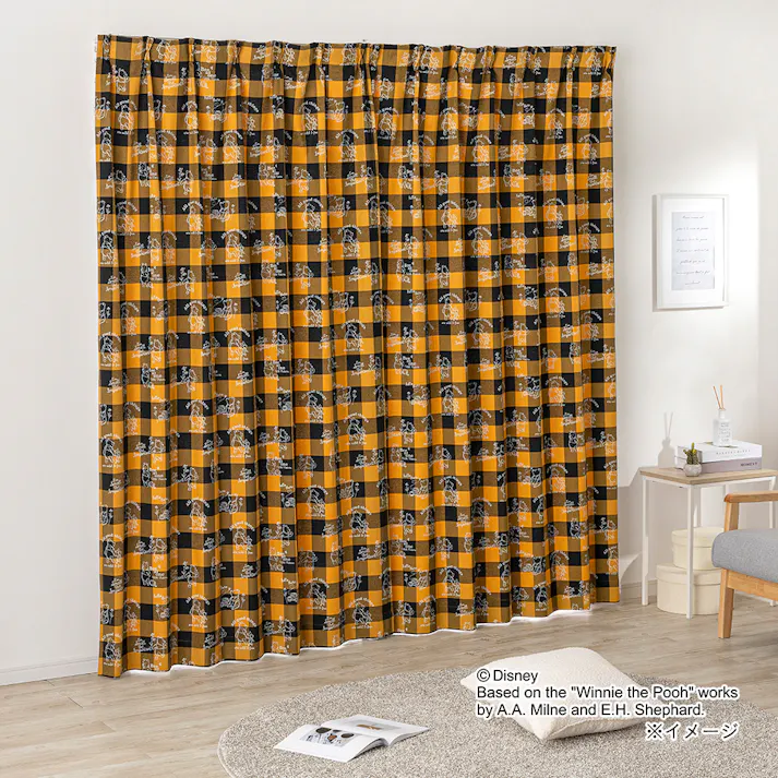 遮光 4枚組カーテン くまのプーさん イエロー 100×200cm