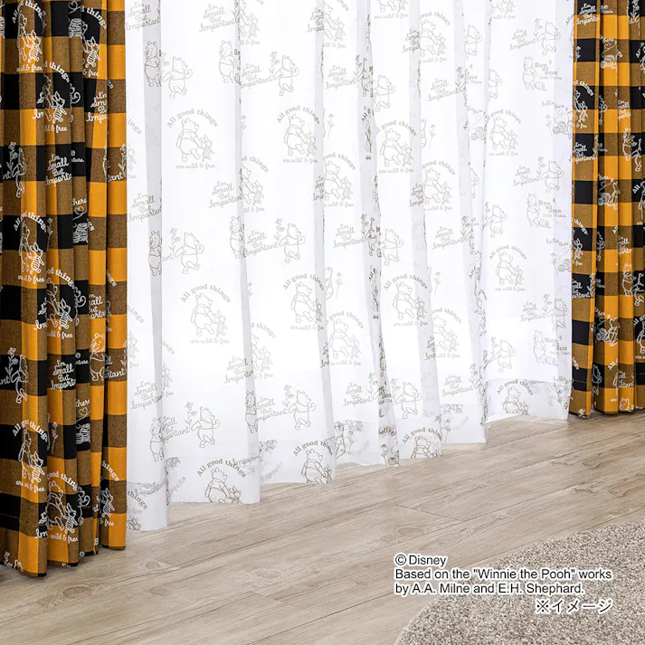 遮光 4枚組カーテン くまのプーさん イエロー 100×210cm
