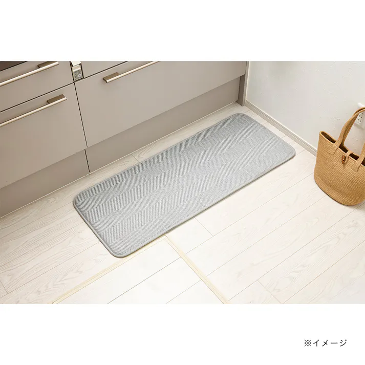洗えるキッチンマット Pitapa グレー 45x120cm 洗濯機可 すべり止め加工 防ダニ 制菌防臭
