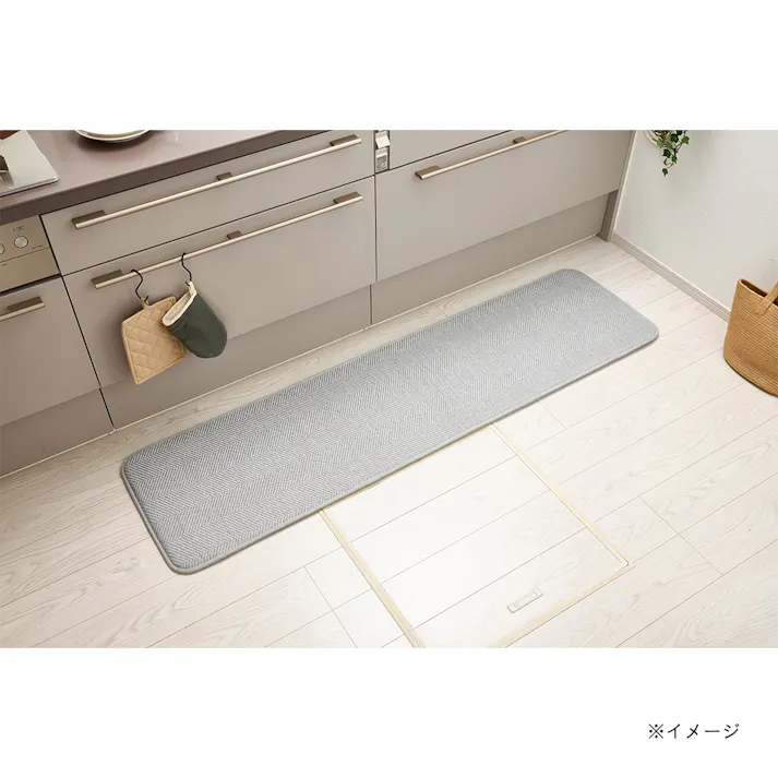 洗えるキッチンマット Pitapa グレー 45x180cm 洗濯機可 すべり止め加工 防ダニ 制菌防臭