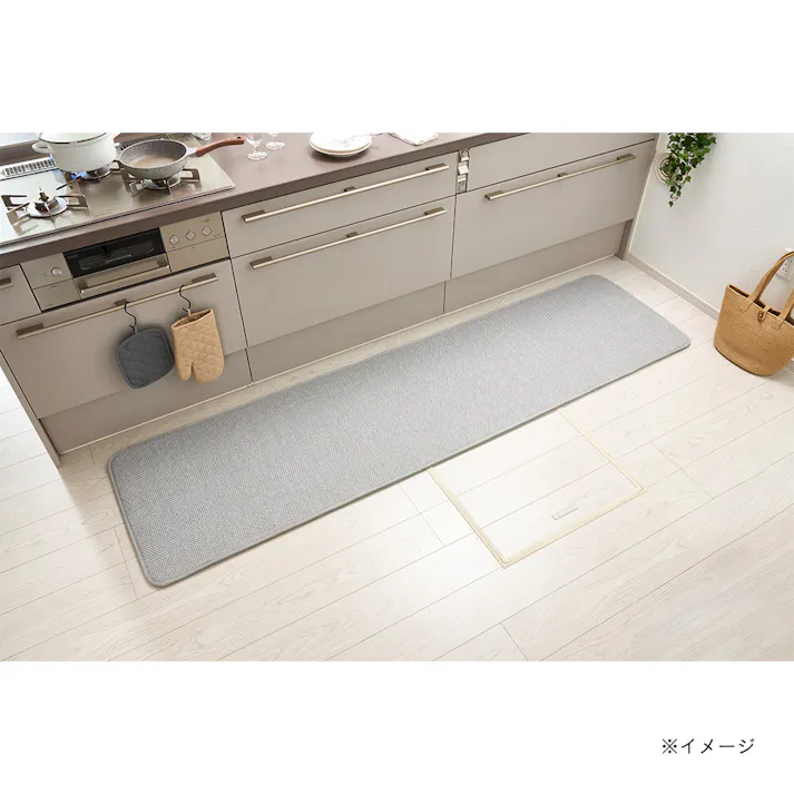 洗えるキッチンマット Pitapa グレー 60x240cm 洗濯機可 すべり止め加工 防ダニ 制菌防臭