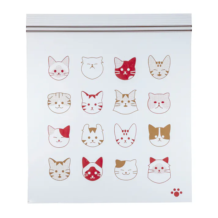 抗菌ダブルジッパーバッグ L 15枚 キャット柄 25NM