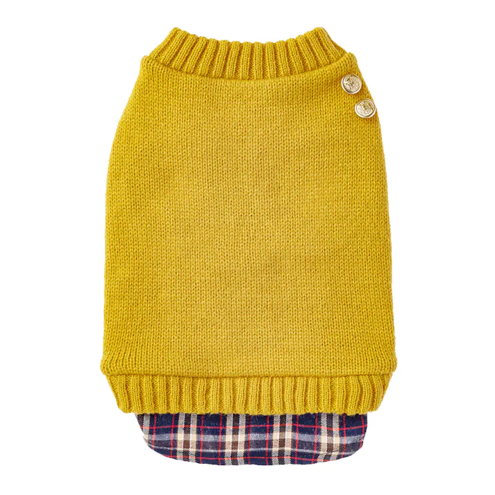 【送料無料】重ね着風ニット イエロー Mサイズ ペット服(犬の服)