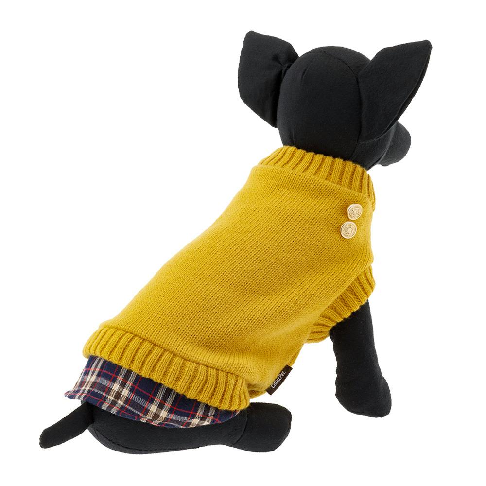 送料無料】重ね着風ニット イエロー Mサイズ ペット服(犬の服)(販売