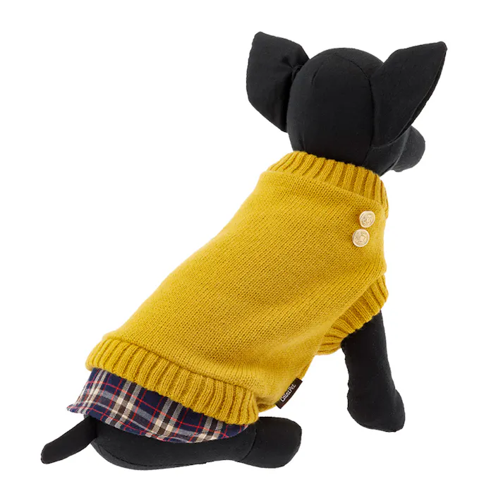 【送料無料】重ね着風ニット イエロー Mサイズ ペット服(犬の服)(販売終了)