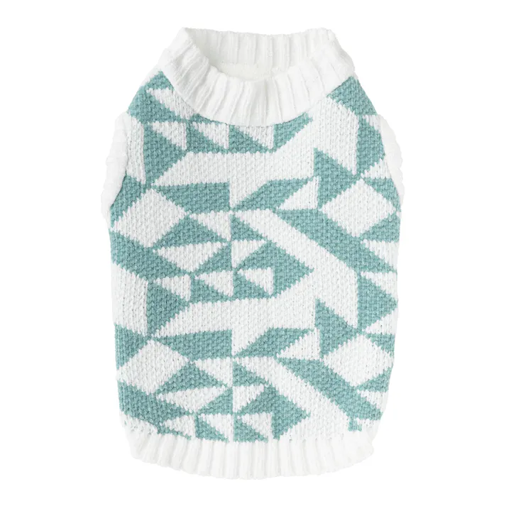 【送料無料】幾何学柄ニット グリーン MDサイズ ペット服(犬の服)(販売終了)