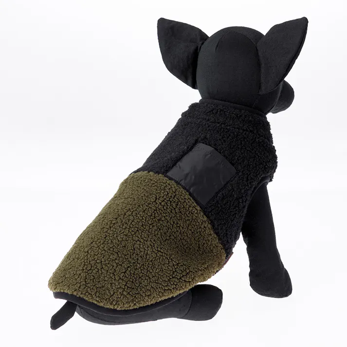 【送料無料】リバーシブルボアベスト カーキ Mサイズ ペット服(犬の服)