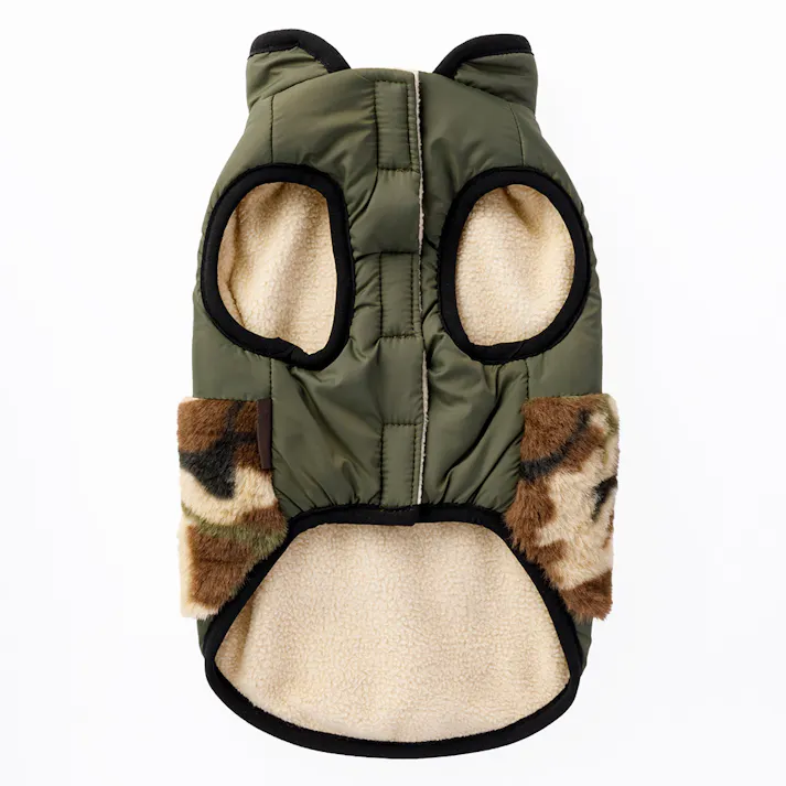 【送料無料】切替ダウン調ウェア カーキ SSサイズ ペット服(犬の服)(販売終了)